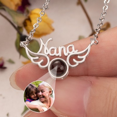 Personalised Wings Pendant Photo Projection Necklace with Picture Inside Christmas Gifts for Nana Mum
