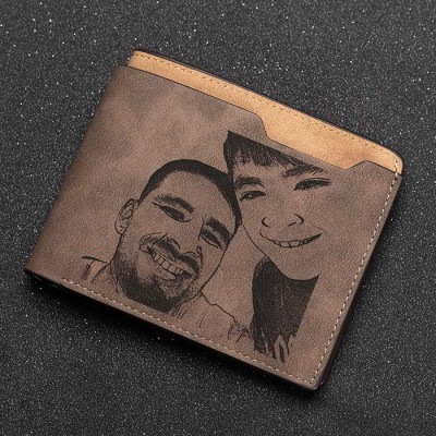 Father's Day Gift Personalised Double Side Photo Leather Wallet 