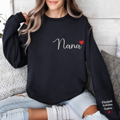 Custom Nana Sweatshirt with Grandkids Names On Sleeve Heartful Gift For Grandma Mum Mother's Day Gifts