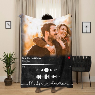 Custom Song Music Photo Blanket with Spotify Code Gift Ideas for Couple Valentine's Day Gifts for Him Anniversary Gifts