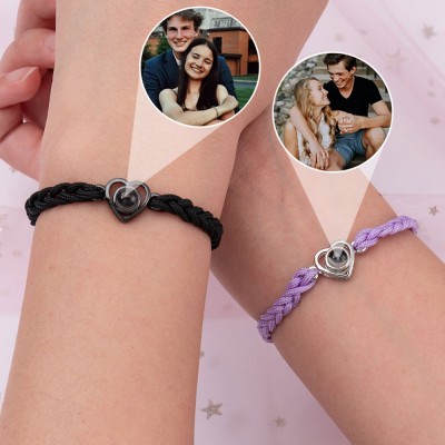 Personalised Heart Photo Projection Rope Bracelet Love Valentine's Day Gift for Couple Girlfriend Men