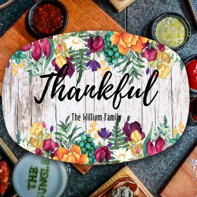 Personalised Thankful Serving Platter Thanksgiving Table Decor