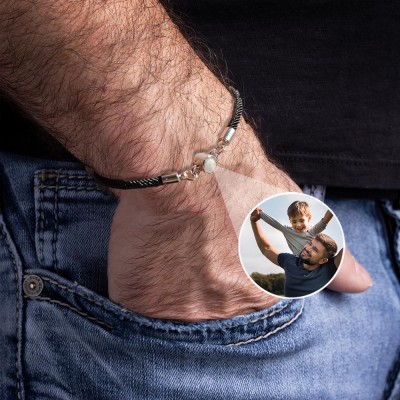 Personalised Men Photo Projection Bracelet with Picture Inside Unique Gift for Dad Father's Day Gifts