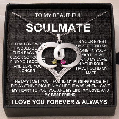 Personalised To My Soulmate Heart Shaped Name Necklace Gifts for Soulmate Anniversary Gifts Christmas Gifts for Her Valentine's Day Gifts