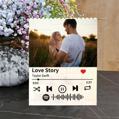 Custom Music Song Building Block Puzzle Photo Brick with Spotify Code For Valentine's Day Anniversary Gift Ideas