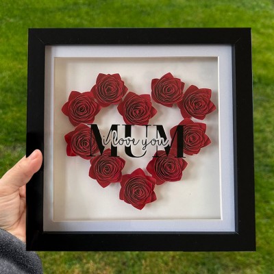 Personalised Mum Paper Flower Rose Shadow Box Heartful Gift For Mum Grandma for Mother's Day Gift Ideas