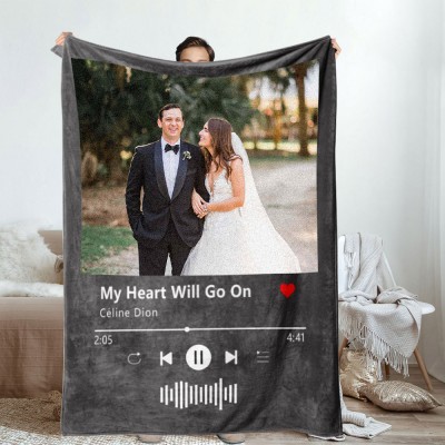 Personalised Spotify Music Favorite Song Blanket with Photo Valentine's Day Gifts for Boyfriend Anniversary Gift Ideas for Her