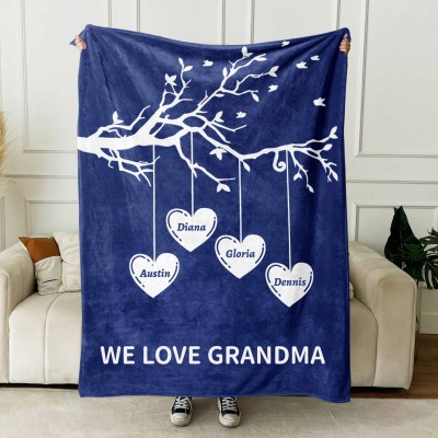 Personalised Family Tree Soft Sherpa Fleece Throw Blanket with Grandkids Names Gift Ideas for Grandma Mum Christmas Gifts