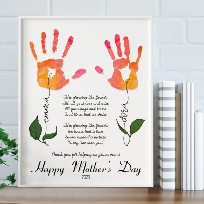 Personalised Birthday Handprint Art Gift from Kids DIY Handprint Keepsake Gift for Mum Grandma