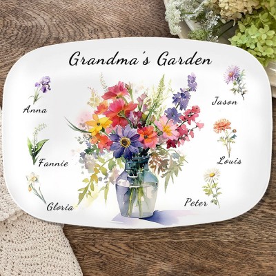 Grandma's Garden Birth Flower Platter with Grandkids Names Personalised Gifts for Mum Grandma Christmas Gift Ideas