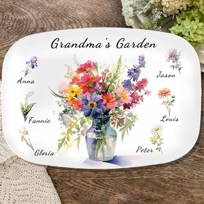 Grandma's Garden Birth Flower Platter with Grandkids Names Personalised Gifts for Mum Grandma Christmas Gift Ideas