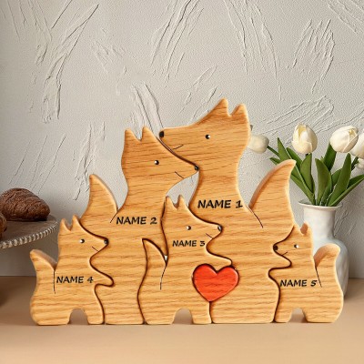 Personalised Wooden Fox Family Puzzle with Engraved Names Keepsake Gifts Christmas Gifts