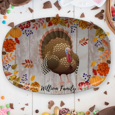Personalised Blessed Family Thanksgiving Turkey Platter