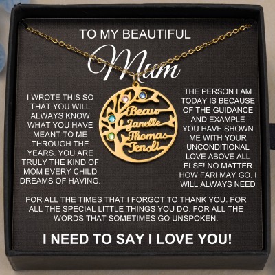 Personalised To My Beautiful Mum Tree of Life Family Necklace With Kids Names And Birthstones Unique Gifts For New Mum Birthday Gift For Grandma Special Mother's Day Gift Ideas