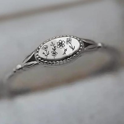 925 Sterling Silver Personalised Birth Flower Ring