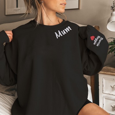 Personalised Mum Sweatshirt with Kids Name on Sleeve Mother's Day Gift Ideas Love Gifts For New Mum