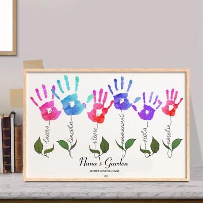 Personalised Nana's Garden DIY Handprint Art Frame Gift for Grandma Nana Mum Birthday Gift for Her 