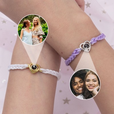 Personalised Heart Photo Projection Rope Bracelet Friend Gifts for Her