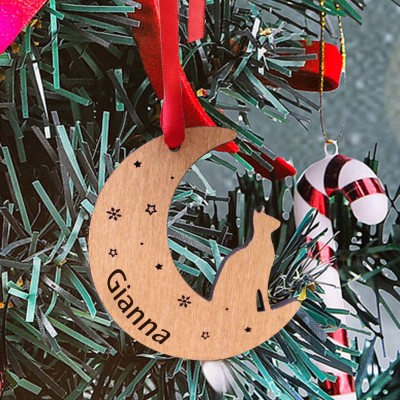 Personalised Cat Christmas Tree Wooden Ornament Pet Lover Christmas Gift