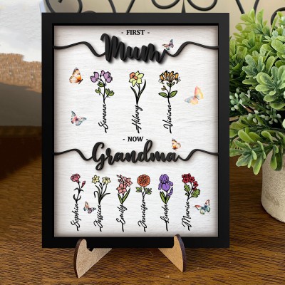 Personalised Birth Month Flowers Frame Sign With Names Gift For Mum Grandma Mother's Day Gift