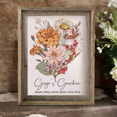 Custom Gigi's Garden Bouquet Frame With Birth Flowers And Grandkids Names Mother's Day Gifts Keepsake Gift Ideas For Mum Grandma