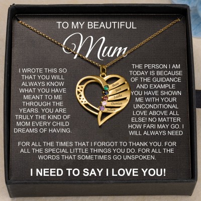 Personalised To My Mum Birthstone Engraved Names Heart Shaped Necklace Meaningful Gift Ideas For Mum Her