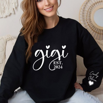 Personalised Gigi Sweatshirt with Grandkids Names On Sleeve Gift For Grandma New Mum Mother's Day Gifts