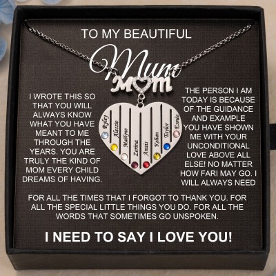 Personalised To My Mum Children Names Birthstones Heart Shaped Necklace Birthday Anniversary Gift Ideas For Mum Her