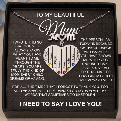 Personalised To My Mum Heart Shaped Family Necklace With Kids Names And Birthstones Unique Birthday Gift For Mum Special Mum Pregnancy Gift Mother's Day Gift Ideas