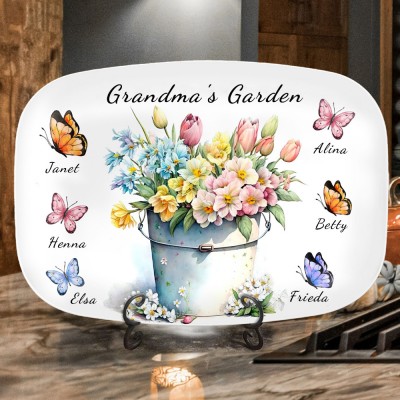 Grandma's Garden Platter Personalised Family Butterfly Plate with Names Great Gift Ideas for Grandma Mum Christmas Gifts for Her