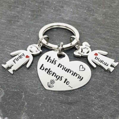 This Mummy Belongs to Personalised Children Charm Engraved Keychain Gift for Her Mother's Day Gift for Mum Grandma