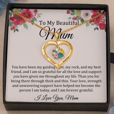 Personalised Heart Shaped To My Beautiful Mum Birthstone Names Necklace Unique Birthday Gifts Ideas For Mum Mother's Day Gift