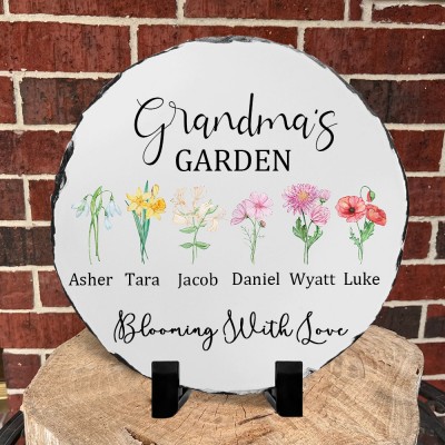 Personalised Grandma's Garden Blooming with Love Birth Flower Plaque Family Keepsake Gifts for Grandma Mum