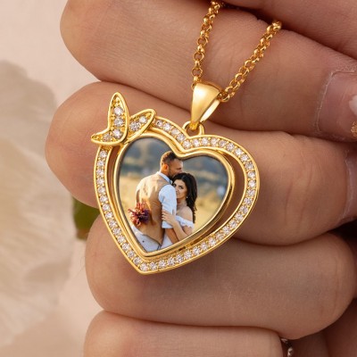 Personalised Heart Shaped Photo Necklace Memorial Family Anniversary Gifts For Her