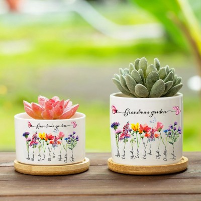 Personalised Grandma's Garden Birth Month Flower Plant Pot Gifts for Grandma Mum Wife Her