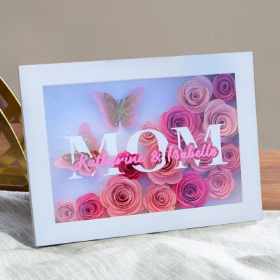 Custom Flower Mum Shadow Box with Kids Names Gift for Mum Grandma