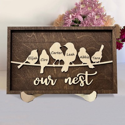 Personalised Family Bird Frame Our Nest Wood Family Tree Sign Anniversary Gifts For Mum Grandma Wife