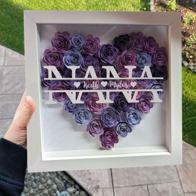 Personalised Heart Shaped Monogram Flower Shadow Box Gifts for Mum Grandma Christmas Gift Ideas