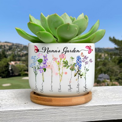Nana's Garden Birth Flower Succulent Plant Pot Custom Gifts for Grandma Mum Mother's Day Gift Ideas