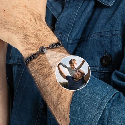 Personalised Men Cuban Photo Projection Bracelet With Picture Inside Unique Gift To Dad From Son Birthday Gift For Husband Father's Day Gift Ideas