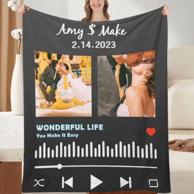 Personalised Spotify Blanket with Personal Photo Best Boyfriend Gift Girlfriend Valentine's Day Gift