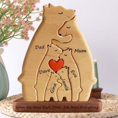 Personalised Puzzle Wooden Bear Family with Stand Family Keepsake Gifts For Her
