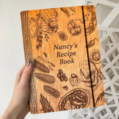 Personalised Wooden Recipe Book Custom Journal Cookbook Notebook Gifts for Mum Christmas Gift Ideas
