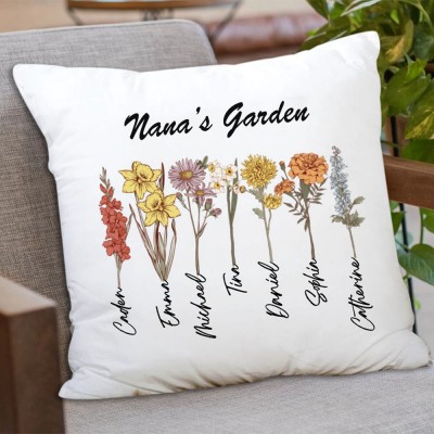 Personalised Grandma's Garden Pillow Cover Custom Birth Month Flower Pillowcase Gift for Nana Grandma  