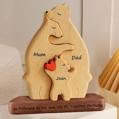 Personalised Wooden Names Bear Family Puzzle with Stand Family Home Decor Gift Ideas For Mum