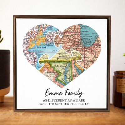 Personalised Long Distance Family Map Art Print Frame Housewarming Family Keepsake Anniversary Gifts For Her Him