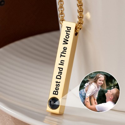 Personalised Man Photo Projection Bar Necklace With Picture Inside Unique Gift For New Dad Birthday Gift For Husband For His First Father's Day Gift