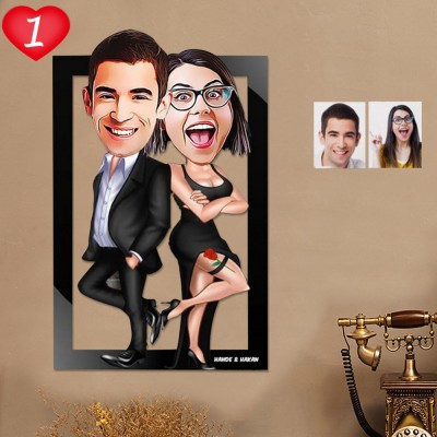 Personalised Photo Caricature Funny Couples 5th Anniversary Trendy Wall 3d Art Valentine's Day Gift for Couples