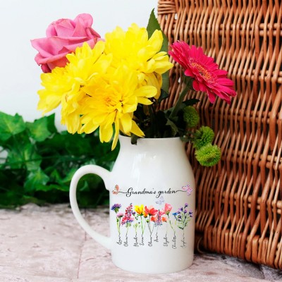 Personalised Grandma's Garden Birth Flower Vase Gift Ideas For Mum Grandma Nana