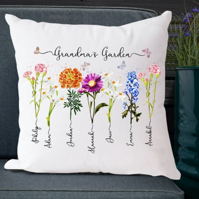 Personalised Birth Flower Grandma's Garden Pillow Gifts for Mum Grandma Birthday Gift for Her New Mum Gifts